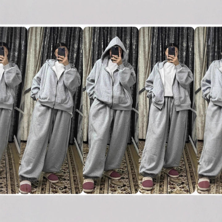 Women's oversized hooded jacket with zipper and wide jogging pants lounge set Mune Fashion