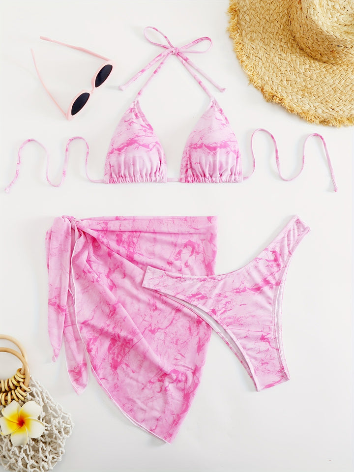 Women's Triangle Bikini Set with Elegant Wrap Sarong Mune Fashion