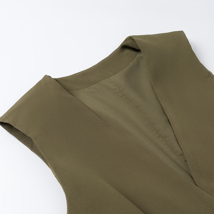 Women's Two-Piece Tailored Vest and Pants Set with Ties and Wide Leg Trousers