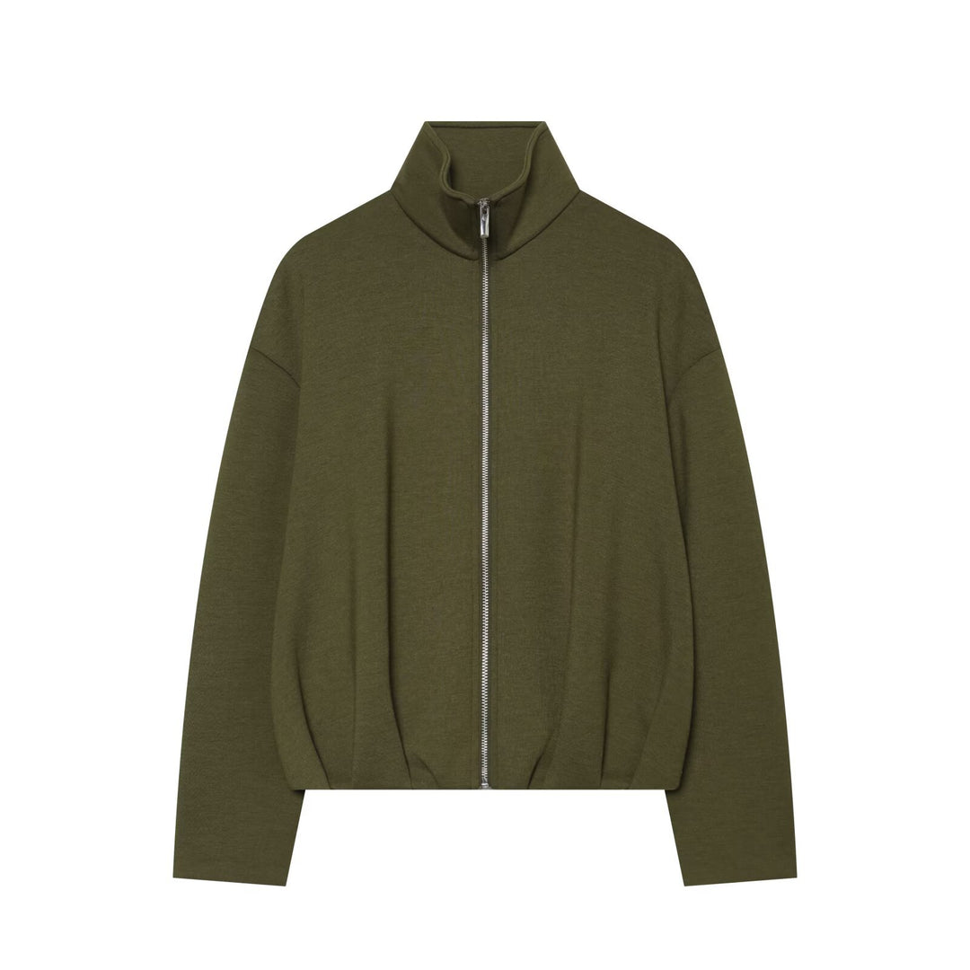 Women's Cropped Sweat Jacket with High Funnel Collar, Full Zip and Fitted Hem Mune Fashion