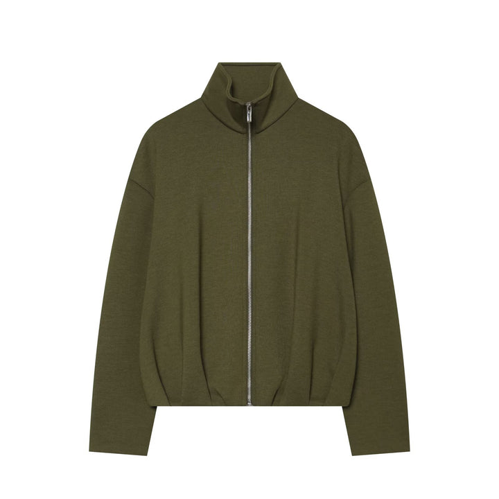 Women's Cropped Sweat Jacket with High Funnel Collar, Full Zip and Fitted Hem Mune Fashion