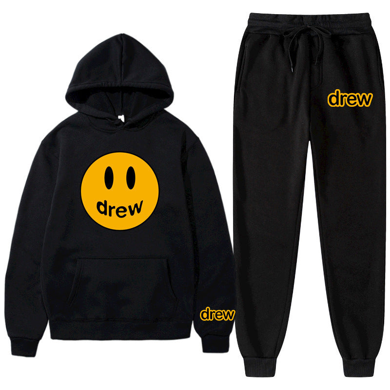 Unisex two-piece lounge set made of French terry with smiley print hoodie and tapered jogger pants Mune Fashion