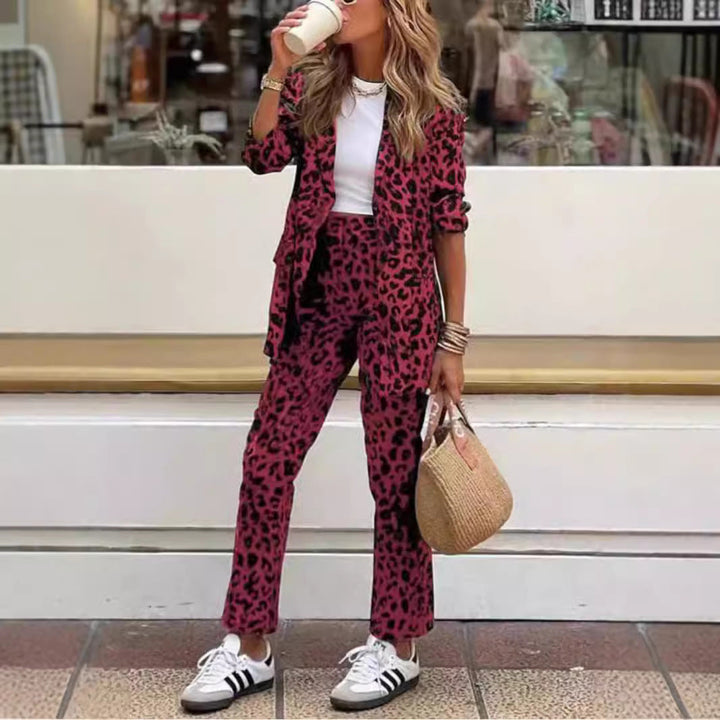 Women Elegant Leopard Print Suit Set Mune