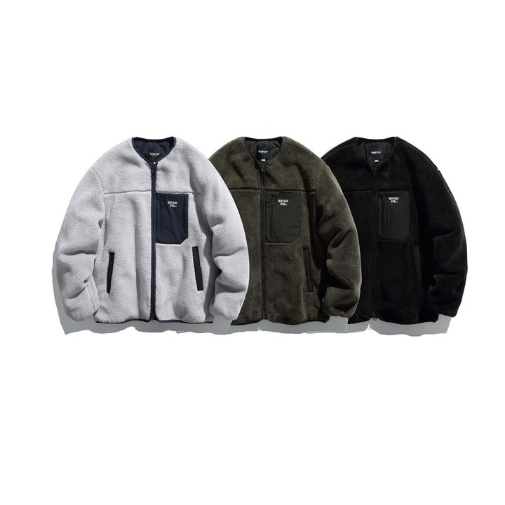 Unisex Short Cut Teddy Fleece Jacket with Nylon Chest Pocket and Full Zip Mune Fashion