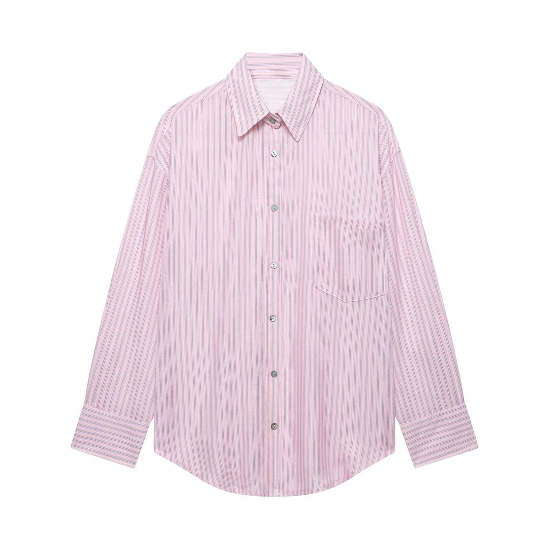 Women Oversize Shirt Blouse with Breast Pocket and Dropped Shoulders Mune Fashion