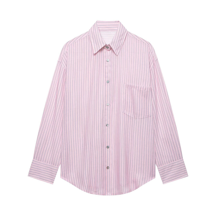 Women Oversize Shirt Blouse with Breast Pocket and Dropped Shoulders Mune Fashion