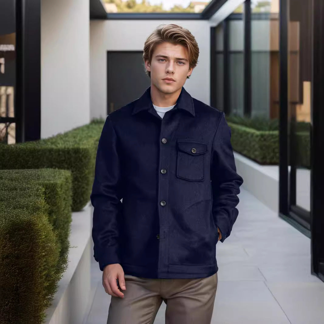 Men's wool blend work jacket with chest pocket and shirt collar Mune Fashion