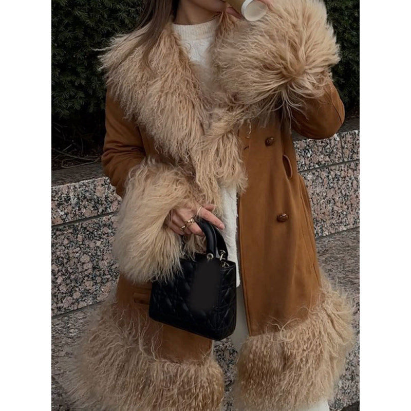 Women's Oversized Coat with Luxurious Faux Fur Mune