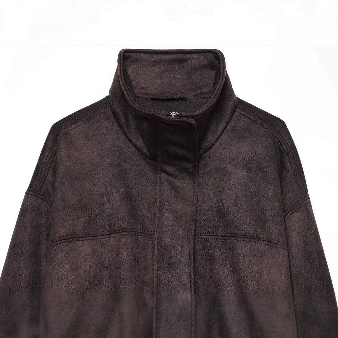 Women's short jacket in velvet look with high funnel collar and elastic hem Mune Fashion