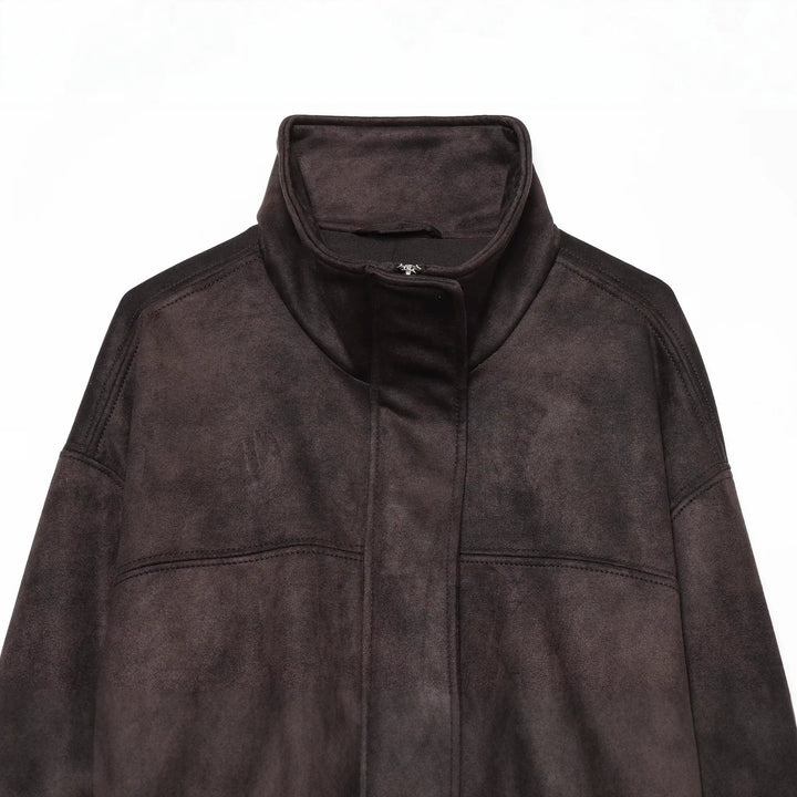 Women's short jacket in velvet look with high funnel collar and elastic hem Mune Fashion