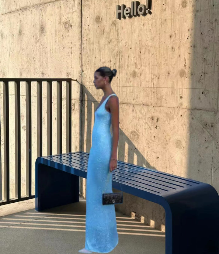 Women's column maxi dress with a slim, body-hugging fit and narrow straps Mune Fashion