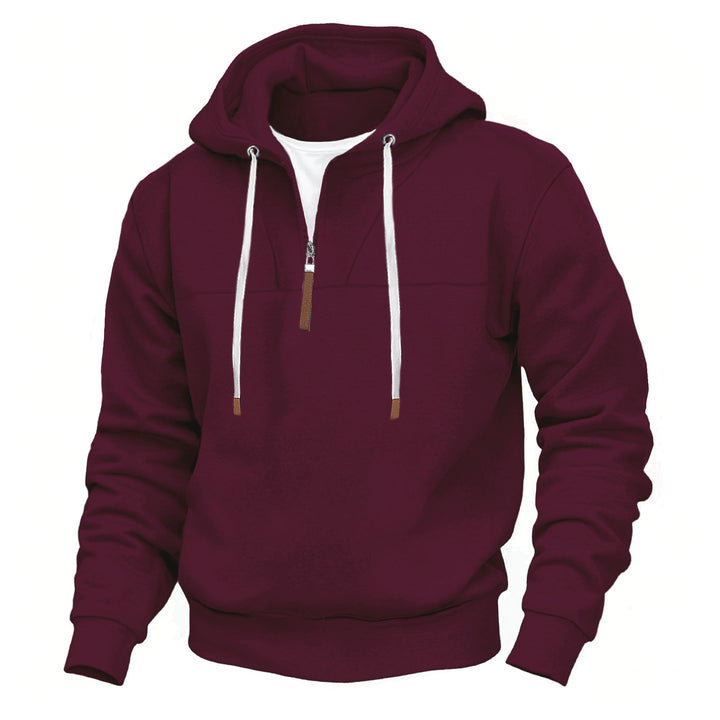 Men's hoodie with half zipper, soft inner lining and leather details Mune Fashion