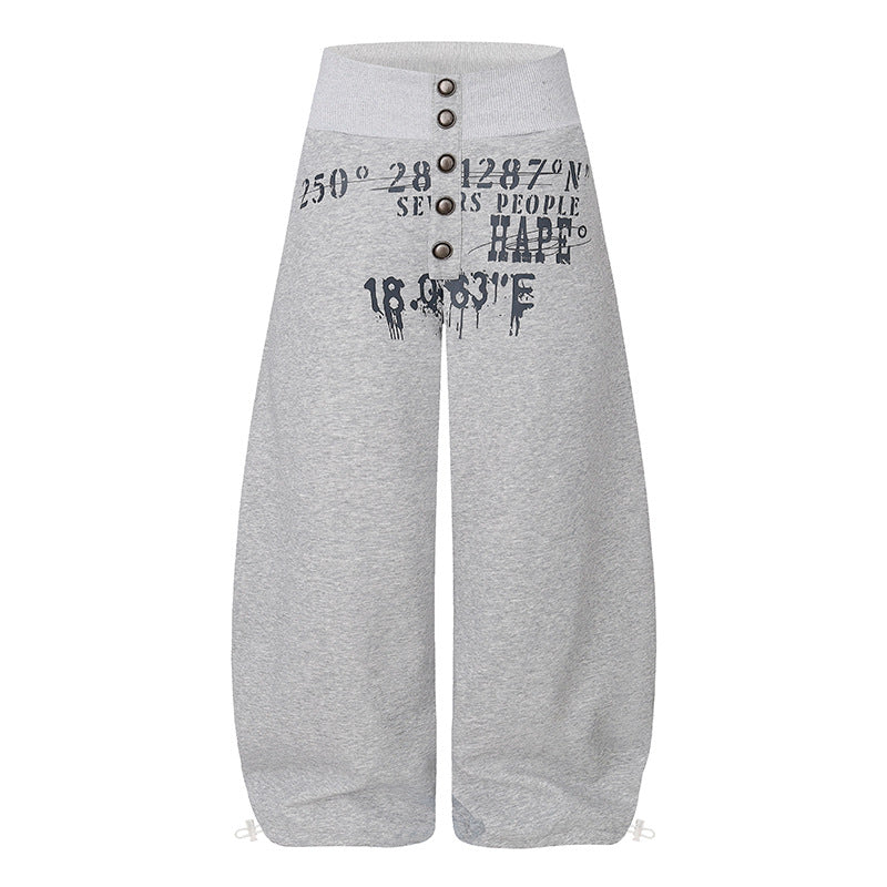 Women's culotte lounge pants with high ribbed waistband, front decorative button placket and adjustable hem Mune Fashion
