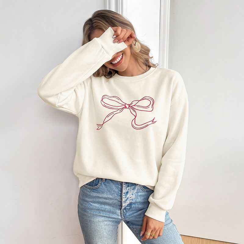 Women's oversized sweatshirt with embroidered bow motif and round neck Mune Fashion
