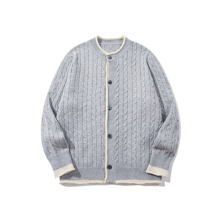 Unisex Cable Knit Cardigan with Round Neck, Contrasting Cuffs and Continuous Button Placket Mune Fashion