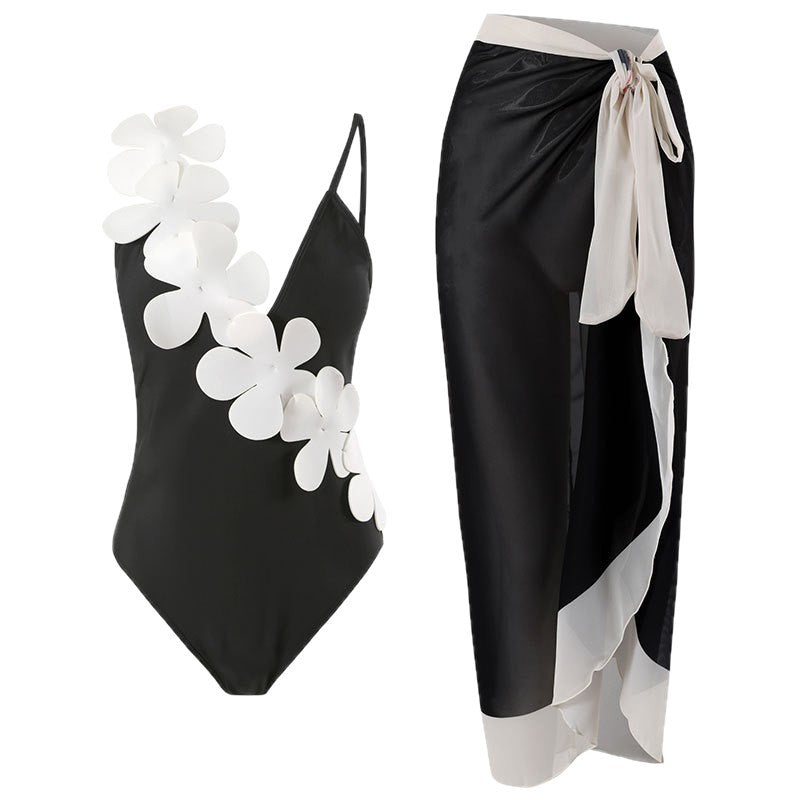 Ladies Elegant One-Piece Swimsuit with Floral 3D Design Mune Fashion