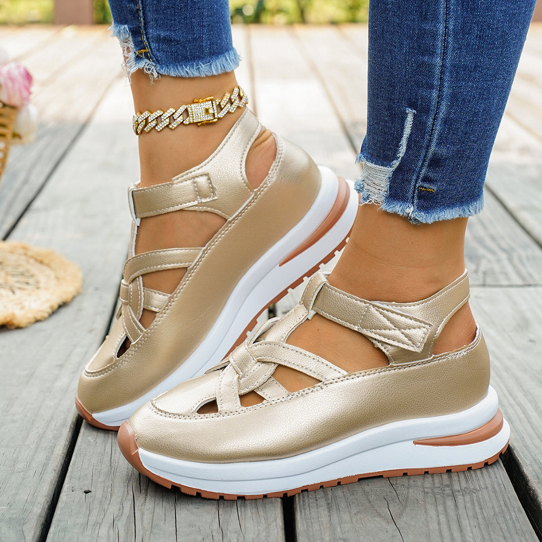 Women's Platform Sneaker Sandal with Closed Toe and Velcro Closure Mune Fashion