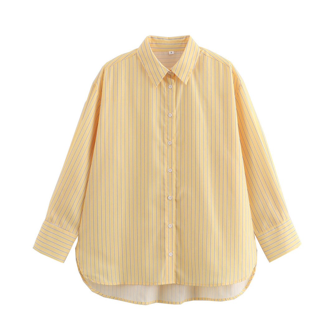 Women's loose oversized shirt blouse with classic collar, full button placket, and rounded hem Mune Fashion