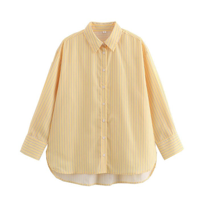 Women's loose oversized shirt blouse with classic collar, full button placket, and rounded hem Mune Fashion