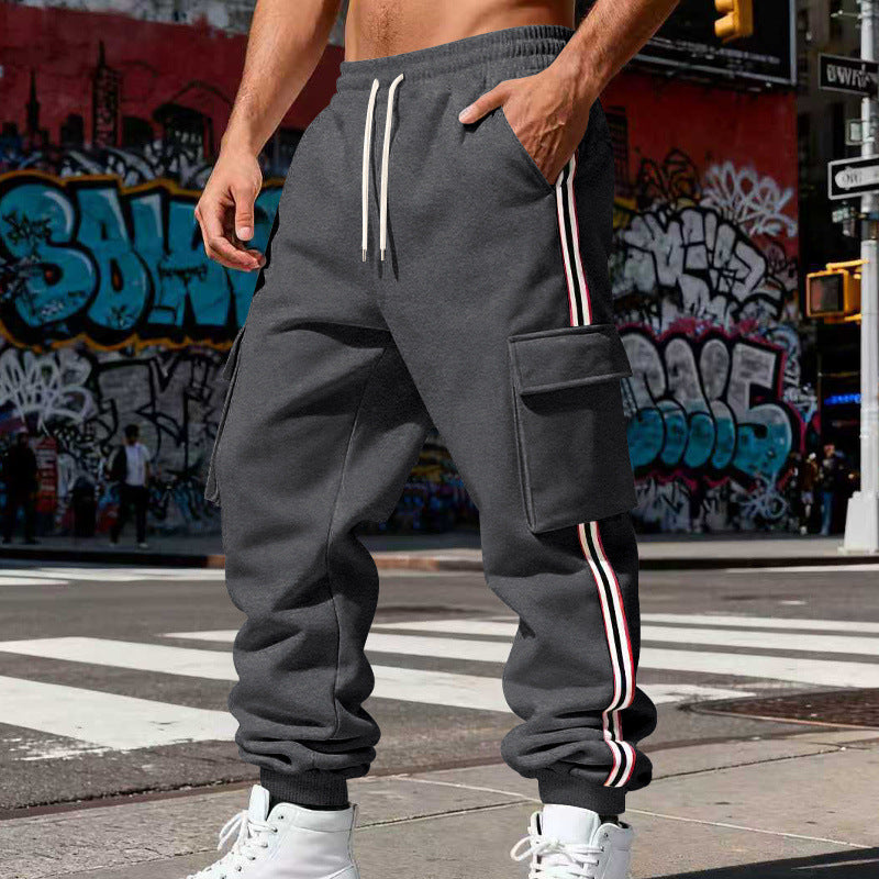 Men's Cargo Jogger Pants with Side Flap Cargo Pockets, Drawstring & Ribbed Cuffs