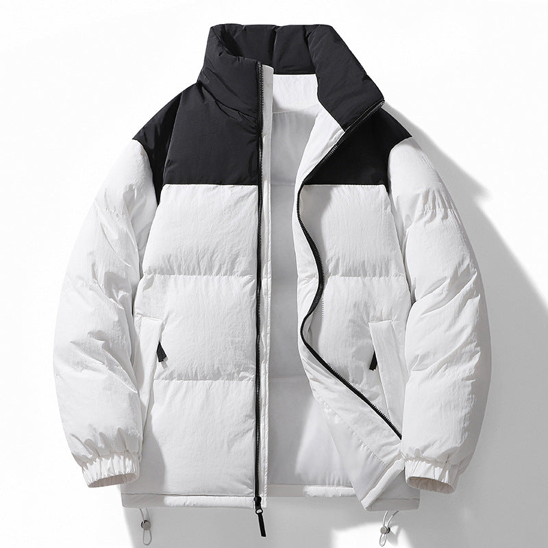 Men's Padded Quilted Jacket with High Collar, Drawstring Hem and Contrast Panel Mune Fashion