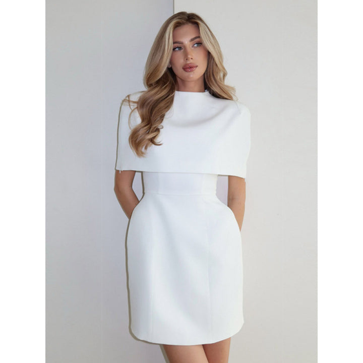 Ladies Cape Mini Dress with Stand Collar and Tailored Corset Mune Fashion