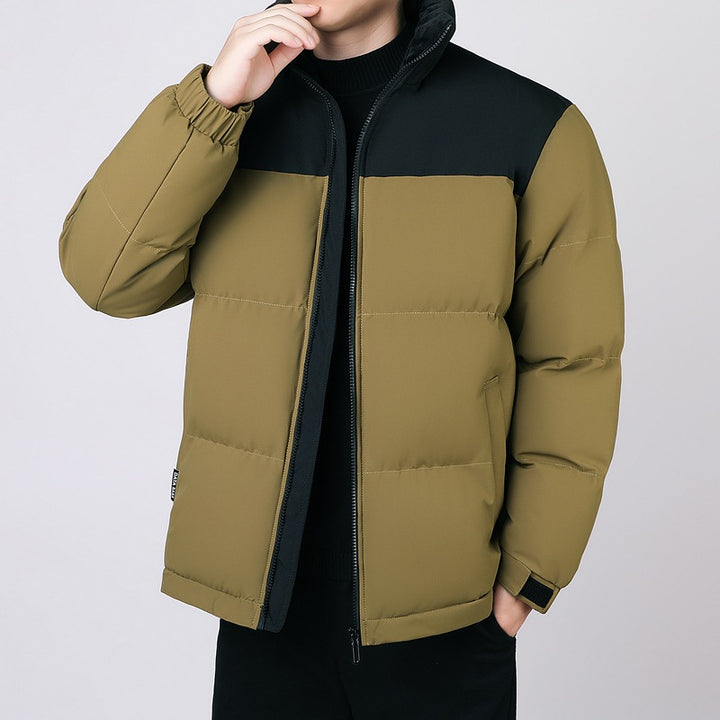 Men's Insulated Winter Quilted Jacket with Geometric Tone-on-Tone Quilting and High Stand Collar Mune Fashion