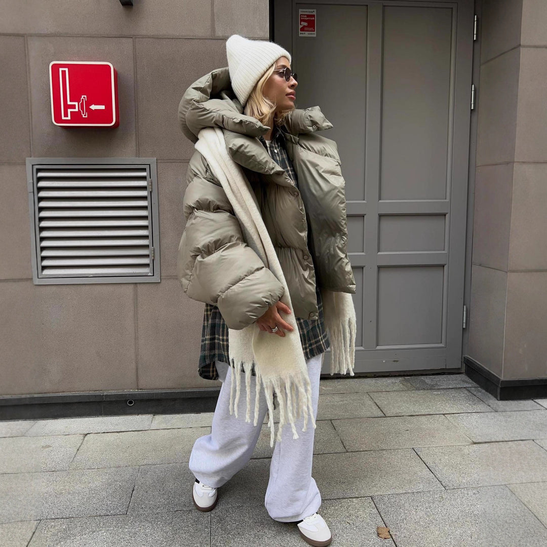 Women extravagant oversized quilted down jacket with extra voluminous hood Mune Fashion