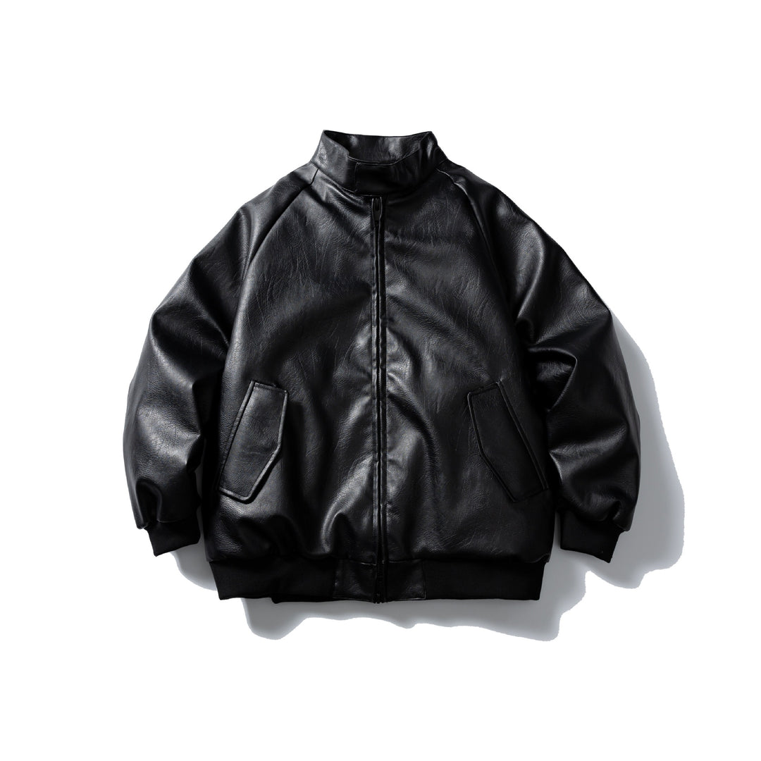 Men's short-cut faux leather bomber with stand-up collar and side pockets Mune Fashion