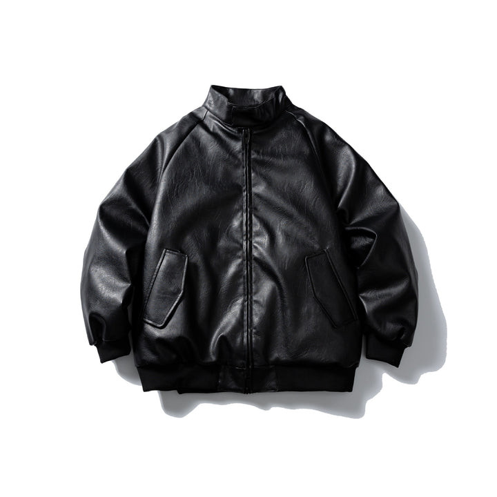 Men's short-cut faux leather bomber with stand-up collar and side pockets Mune Fashion