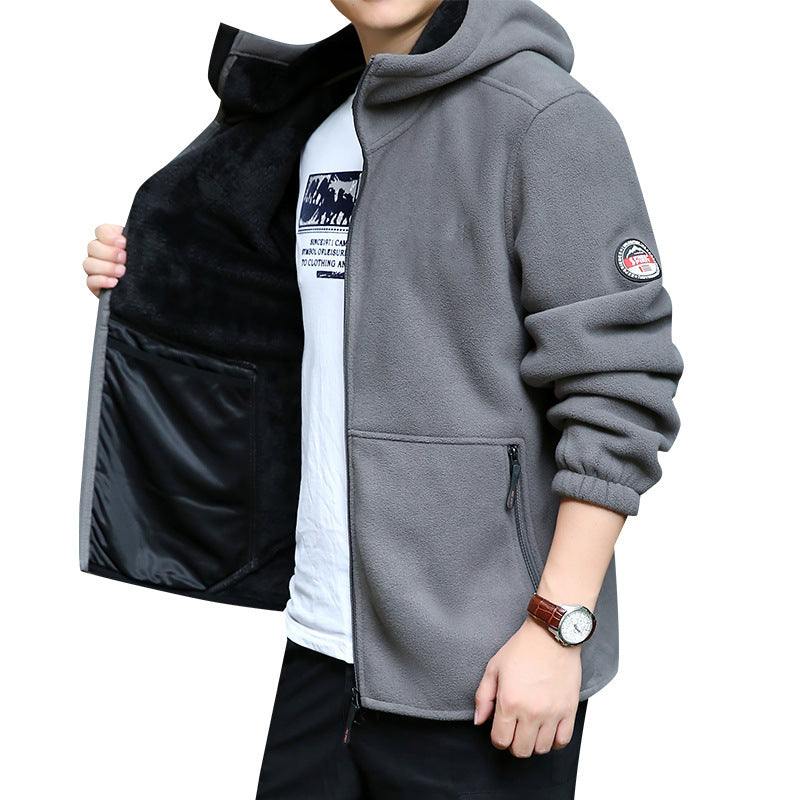 Men's fleece hooded jacket for outdoor with thermal lining, windproof surface and zip pockets Mune Fashion