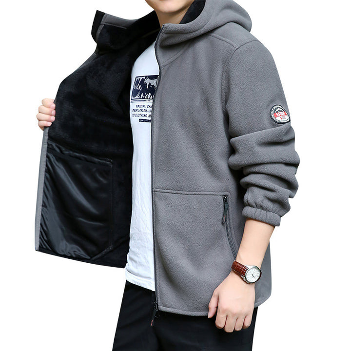 Men's fleece hooded jacket for outdoor with thermal lining, windproof surface and zip pockets Mune Fashion