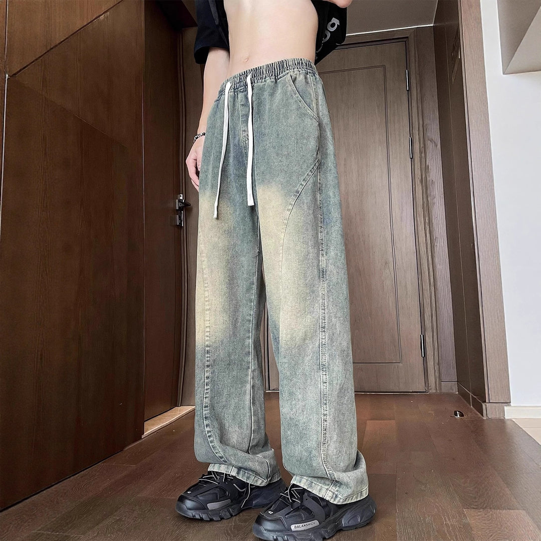 Unisex Wide Leg Denim Pants with Elastic Waistband Mune Fashion