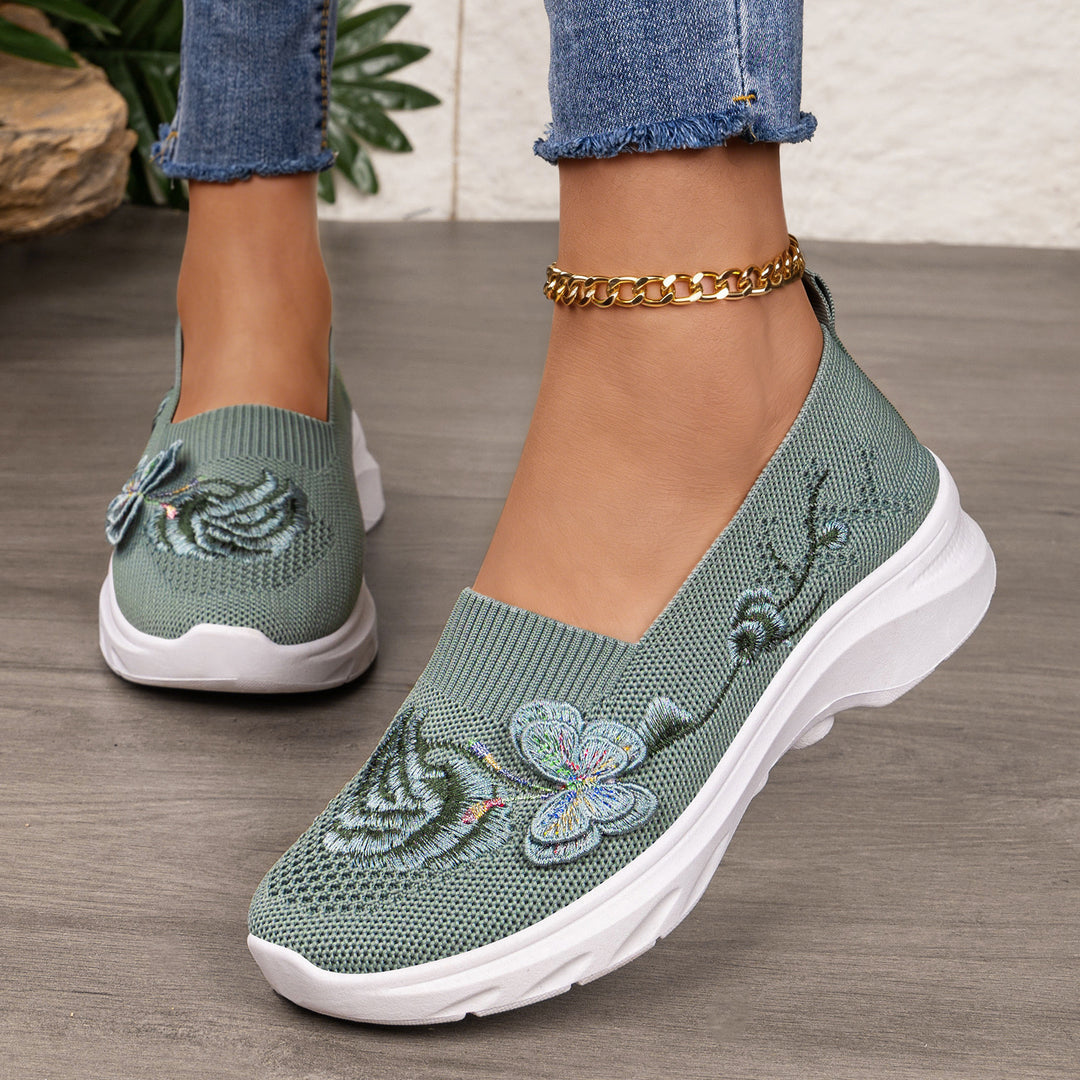 Women's knitted slip-on slippers with butterfly embroidery and cushioning EVA platform sole Mune Fashion
