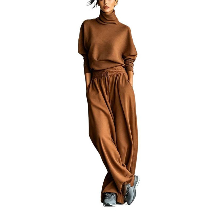 Women's Turtleneck Loungewear Set with Oversize Top and Wide Elastic Waist Pants Mune Fashion