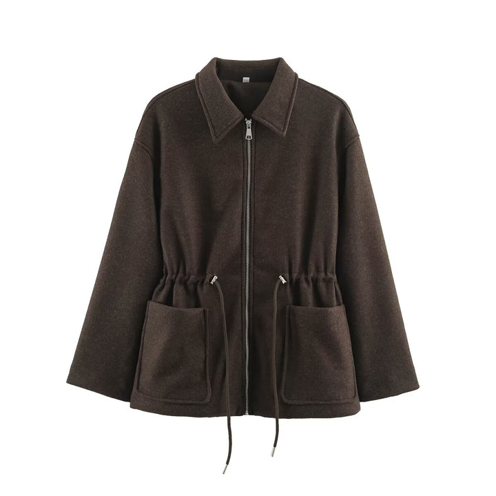 Women's short jacket made of wool blend with drawstring waist and patch pockets Mune Fashion