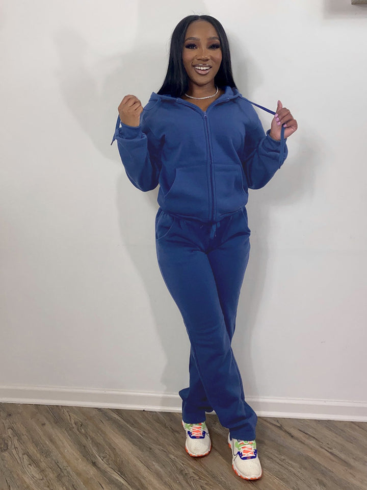 Women's Comfort Zip Hoodie with High Waist Bootcut Jogging Pants Set Mune Fashion