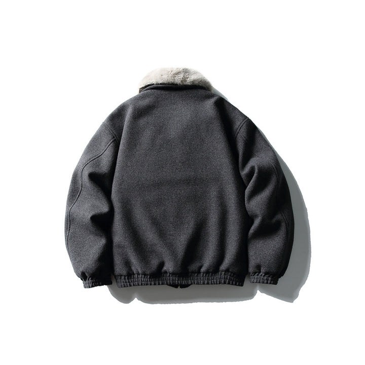 Men's Short Boxy Wool Blend Pilot Jacket with Faux Fur Collar and Elastic Hem Mune Fashion
