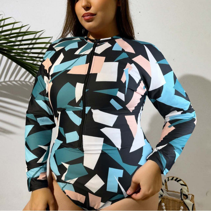 Women's One-Piece Swimsuit with High Collar and Long Sleeve Mune Fashion