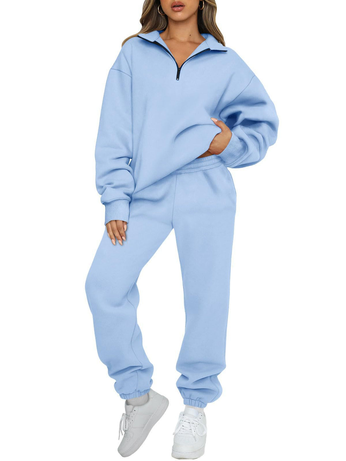 Women's casual half-zip lounge set with oversized sweatshirt and high-waisted joggers Mune Fashion
