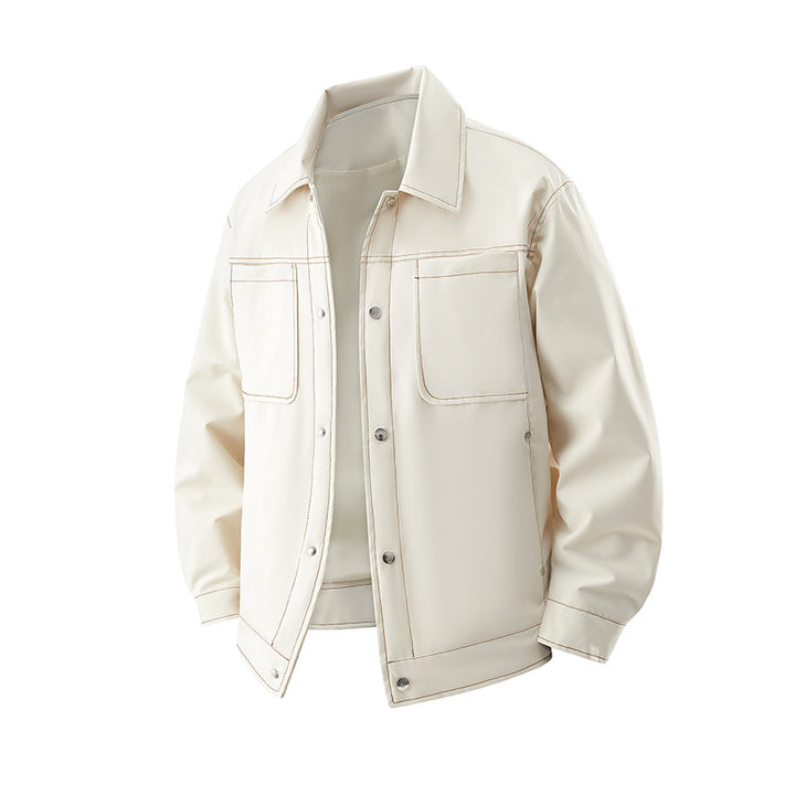 Men's lightweight overshirt jacket made of structured faux leather with patch chest pockets Mune Fashion