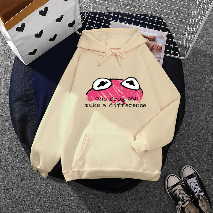 Women's relaxed-fit hoodie with stamped frog graphic, kangaroo pocket and drawstring Mune Fashion