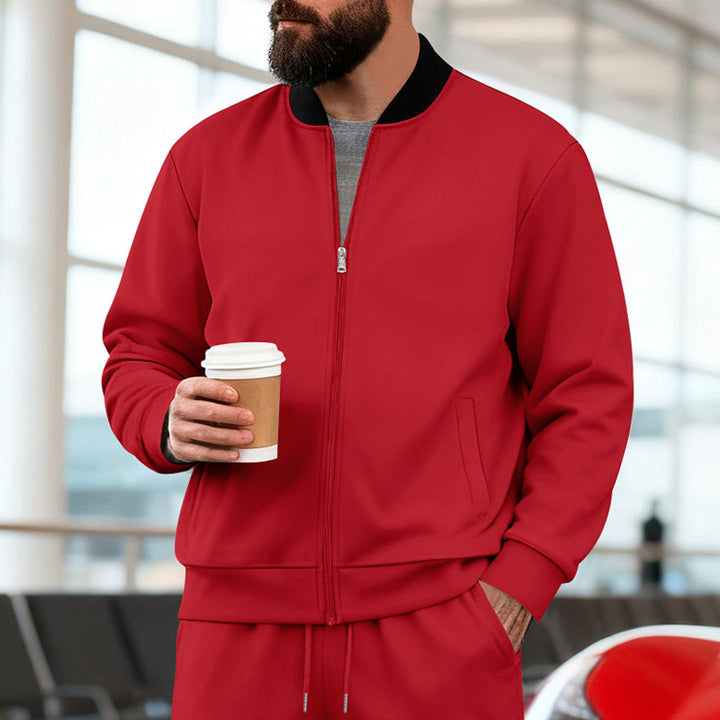 Men's Nan Urban Sweat Track Jacket with Stand Collar Concealed Zipper Elastic Rib Cuffs and Side Pockets Mune Fashion