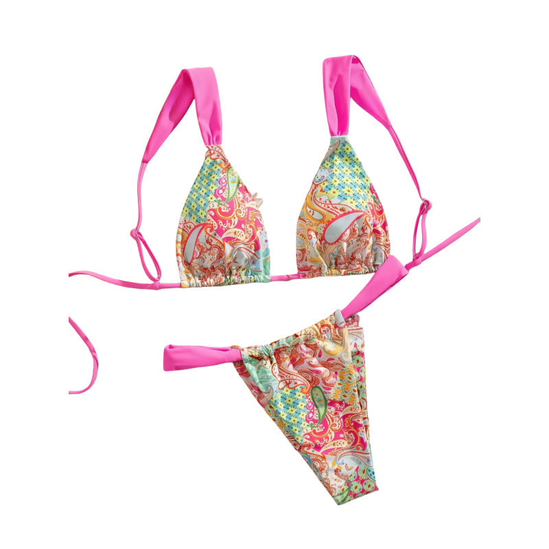 Women's triangle bikini with colorful paisley pattern and adjustable straps Mune Fashion