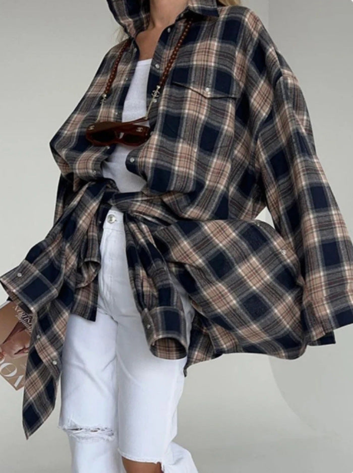 Women's Casual Checkered Blouse Mune Fashion