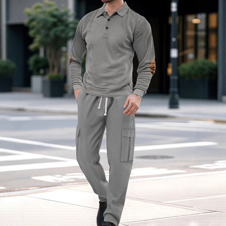 Men's nano ribbed lounge set with polo collar elbow patches and cargo pants Mune Fashion