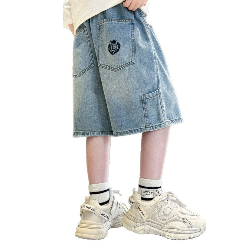 Boys casual denim shorts with cargo pockets Mune Fashion