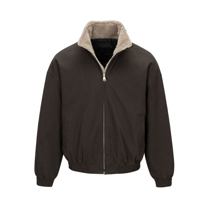 Men's Boxy Bomber Jacket with Teddy Lining and High Stand Collar Mune Fashion