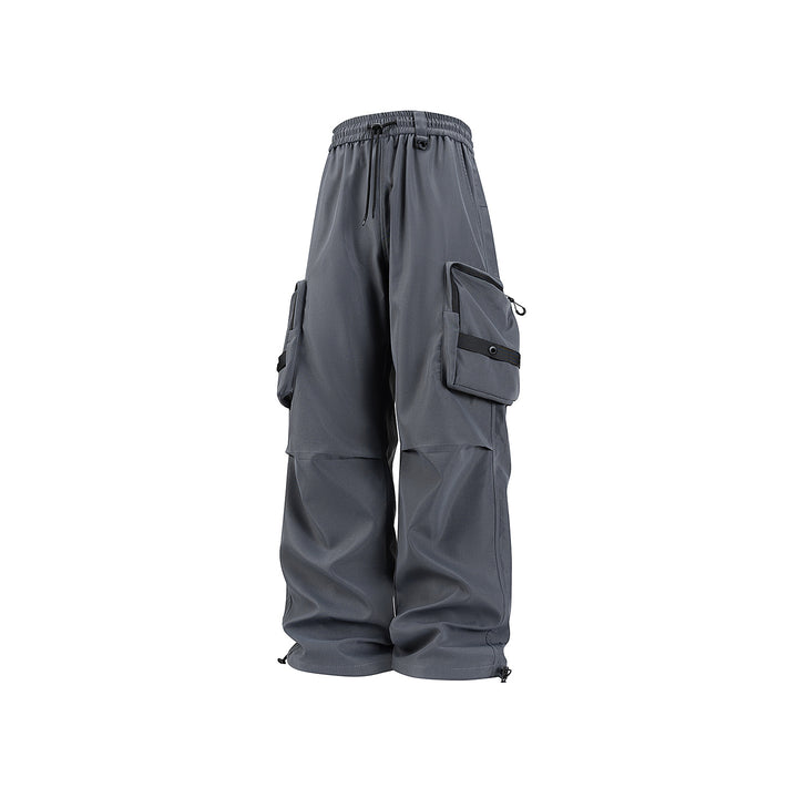 Men's Wide Utility Cargo Pants with Oversized Flap Pockets and Drawstring Waist Drune