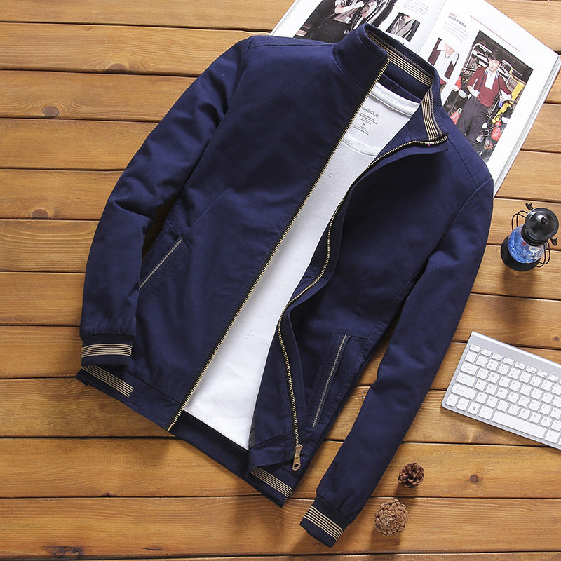 Men's sporty transitional jacket in Harrington style with striped cuffs and two-way zipper Mune Fashion